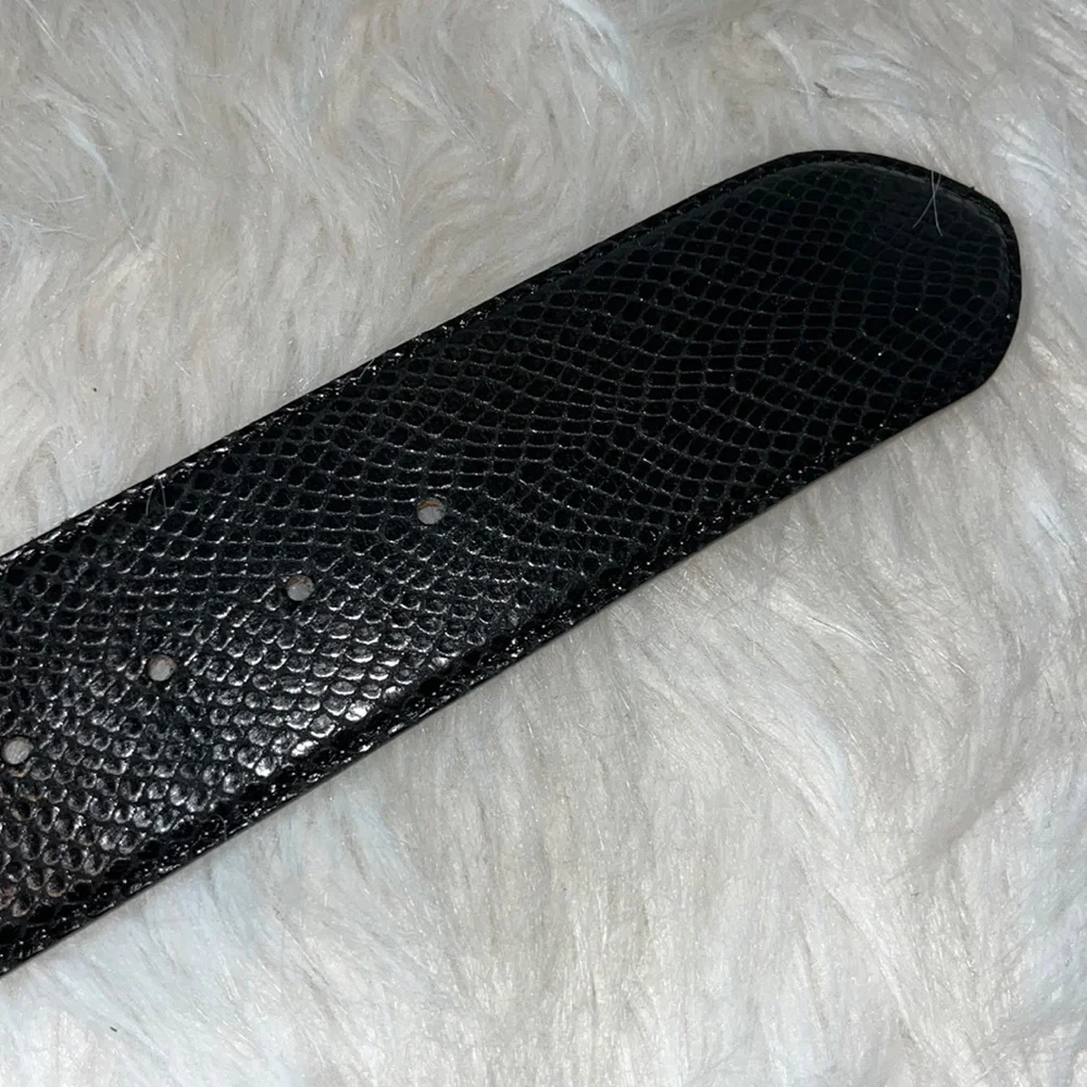 Black Snake-Embossed Wide Italian Leather Belt
